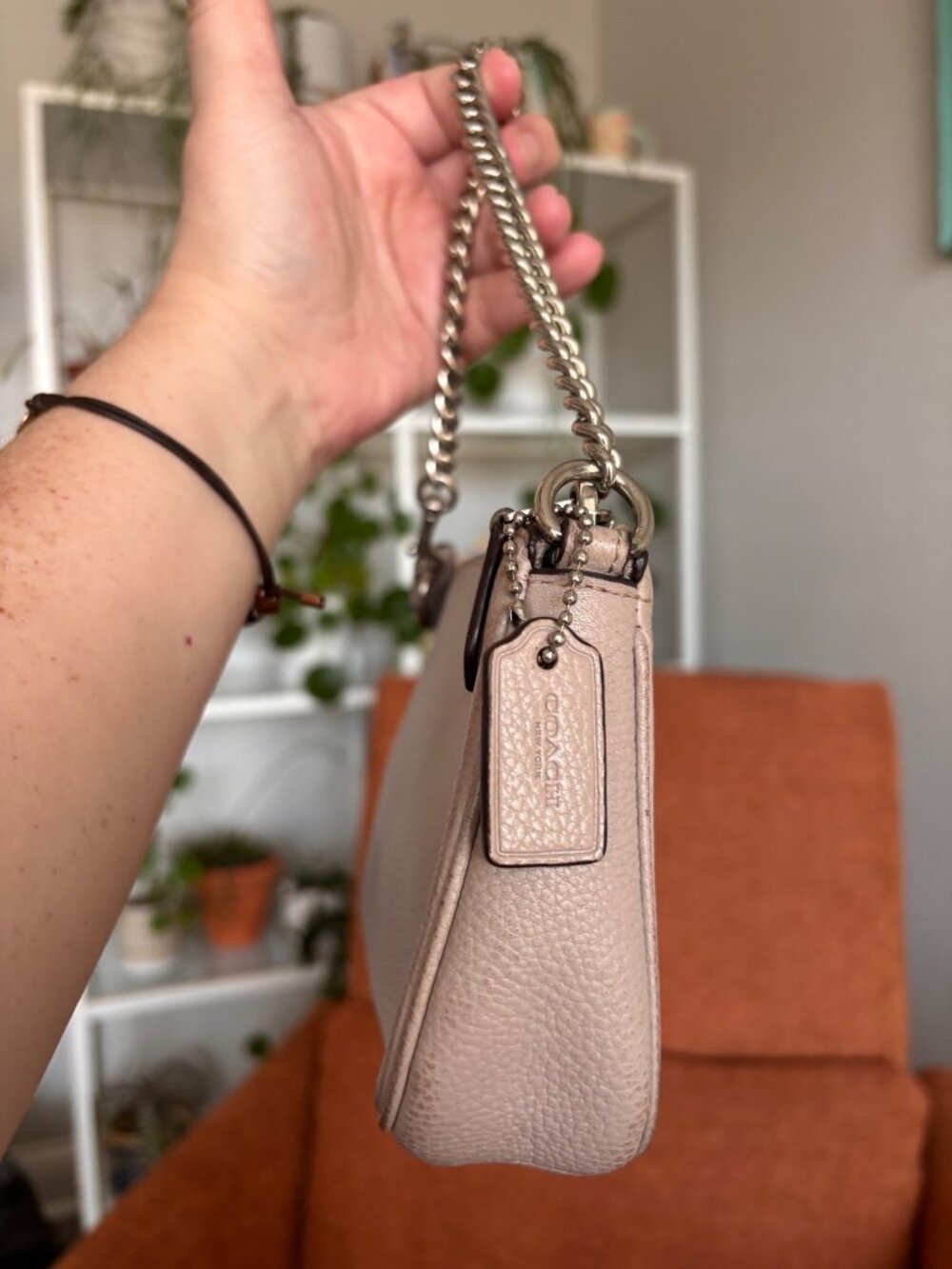 COACH Nolita Wristlet Bag Pebbled Leather Chain Clutch Neutral Nude - Picture 5 of 12